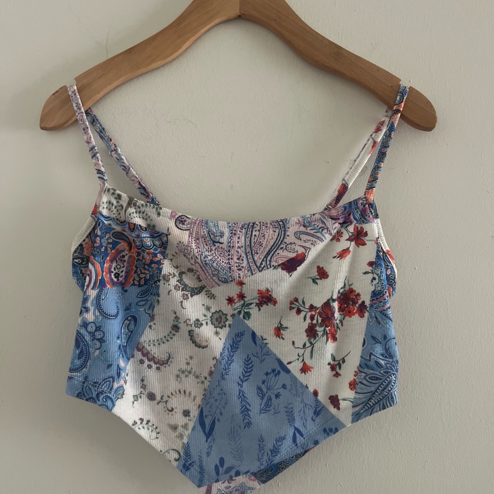 Floral Patchwork Adjustable Strap Bandana Top Sz S